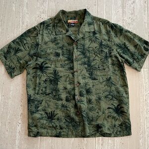 Men's Green Casual Button Down Hawaiian Shirt 100% Silk